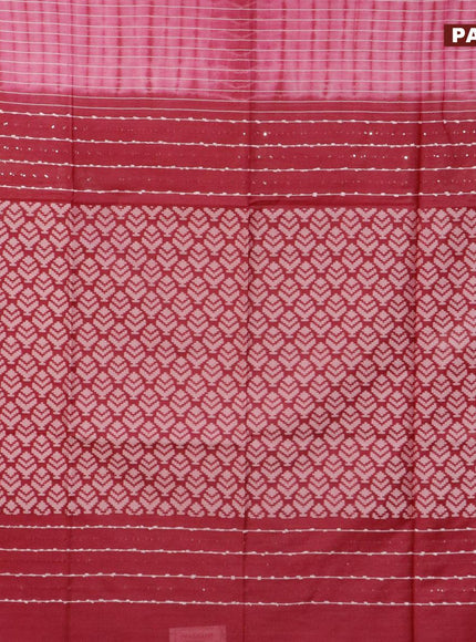 Bamboo silk saree pink and dark magenta with allover tie & dye prints & thread stripe pattern in borderless style