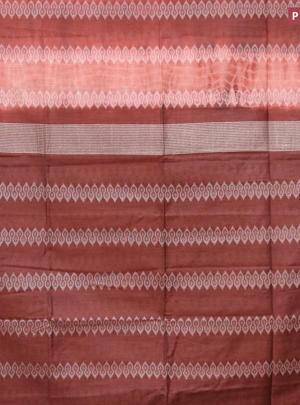 Bamboo silk saree rust shade and brown with allover tie & dye prints & thread weaves in borderless style