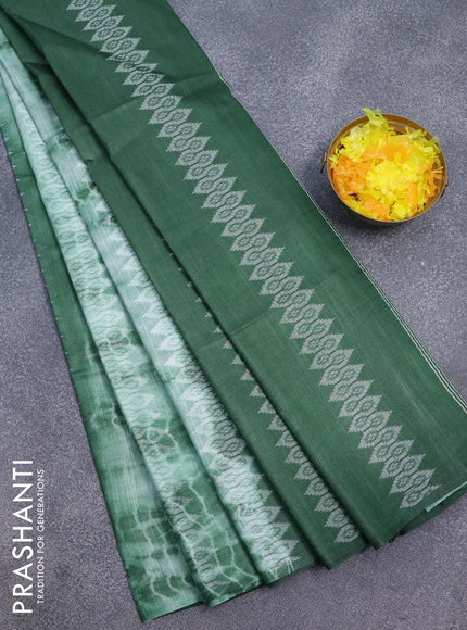 Bamboo silk saree green shade and dark green with allover tie & dye prints & thread weaves in borderless style