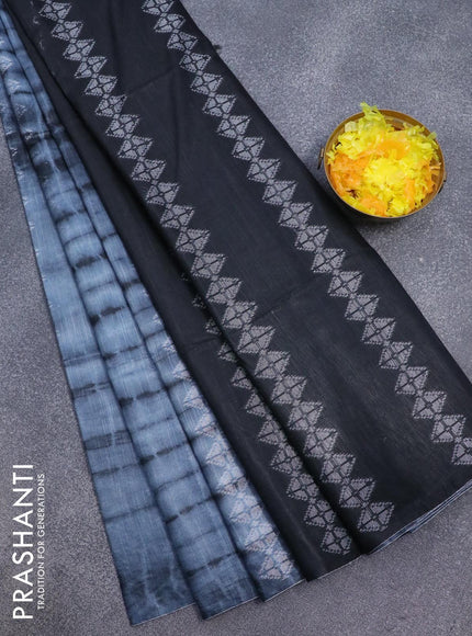 Bamboo silk saree grey and black with allover tie & dye prints & thread weaves in borderless style