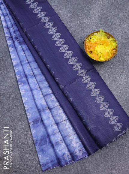 Bamboo silk saree blue shade and navy blue with allover tie & dye prints & thread weaves in borderless style