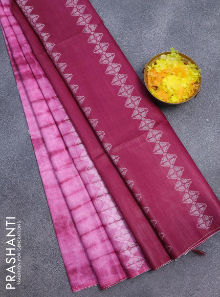 Bamboo silk saree pink and dark magenta with allover tie & dye prints & thread weaves in borderless style