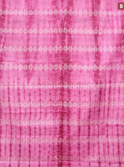 Bamboo silk saree pink and dark magenta with allover tie & dye prints & thread weaves in borderless style