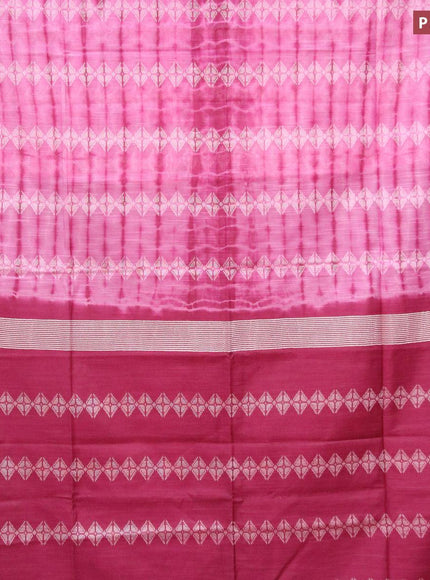 Bamboo silk saree pink and dark magenta with allover tie & dye prints & thread weaves in borderless style