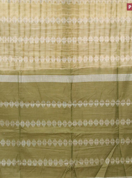 Bamboo silk saree elaichi green and sap green with allover tie & dye prints & thread weaves in borderless style