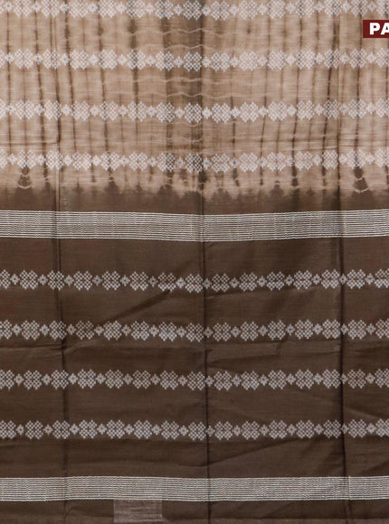 Bamboo silk saree brown shade and dark coffee brown with allover tie & dye prints & thread weaves in borderless style