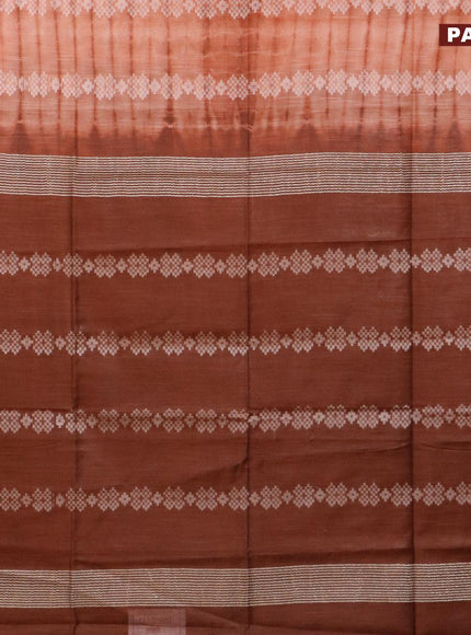 Bamboo silk saree rust shade and brown with allover tie & dye prints & thread weaves in borderless style