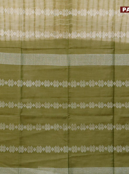 Bamboo silk saree pastel green and sap green with allover tie & dye prints & thread weaves in borderless style