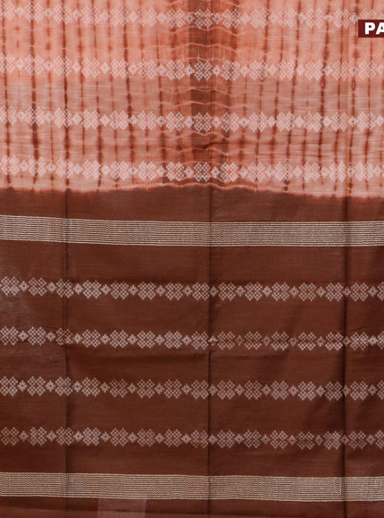 Bamboo silk saree peach shade and brown with allover tie & dye prints & thread weaves in borderless style