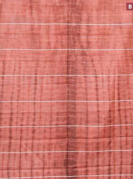 Bamboo silk saree rust shade and brown with allover tie & dye prints & thread stripe sequin work in borderless style