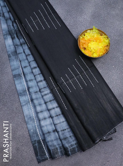 Bamboo silk saree grey and black with allover tie & dye prints & thread stripe sequin work in borderless style