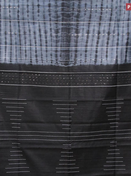 Bamboo silk saree grey and black with allover tie & dye prints & thread stripe sequin work in borderless style