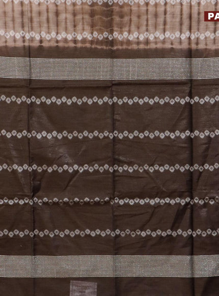 Bamboo silk saree pastel brown and dark coffee brown with allover tie & dye prints & geometric thread weaves in borderless style