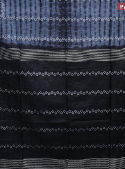 Bamboo silk saree grey and black with allover tie & dye prints & geometric thread weaves in borderless style