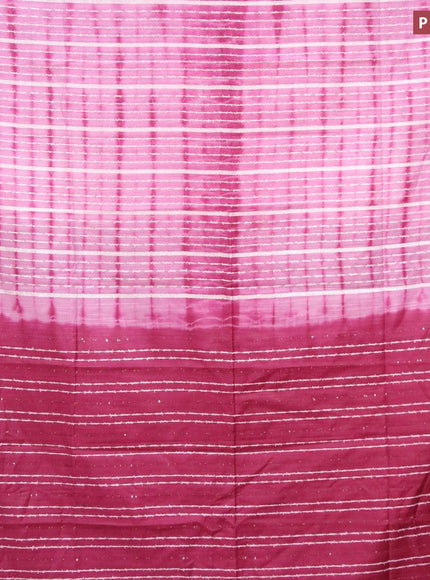 Bamboo silk saree pink and dark magenta with allover tie & dye prints & thread stripe pattern and sequin work pallu