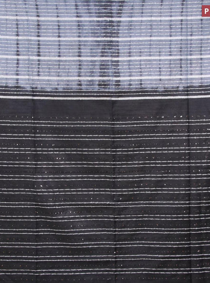 Bamboo silk saree grey and black with allover tie & dye prints & thread stripe pattern and sequin work pallu