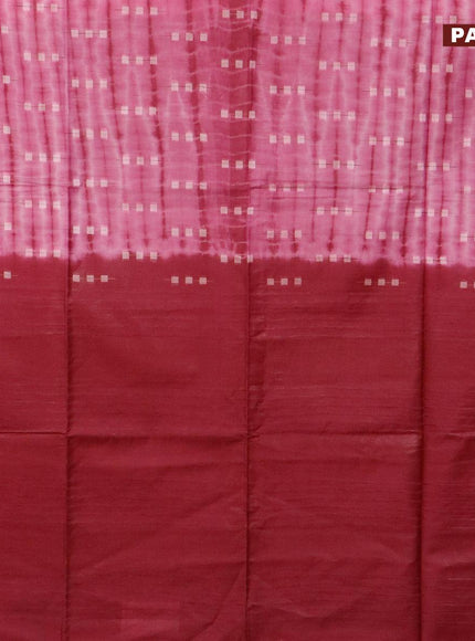 Bamboo silk saree pink and dark magenta with allover tie & dye prints & thread buttas in borderless style