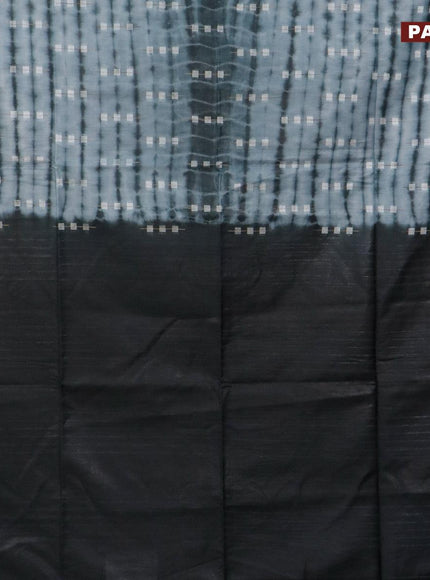 Bamboo silk saree greyish blue shade and black with allover tie & dye prints & thread buttas in borderless style