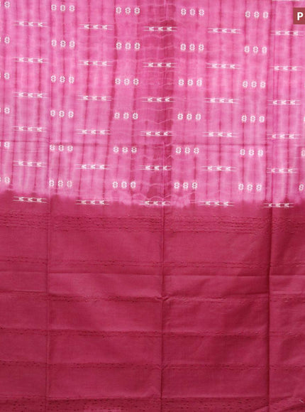 Bamboo silk saree pink and dark magenta with allover tie & dye prints & thread buttas in borderless style