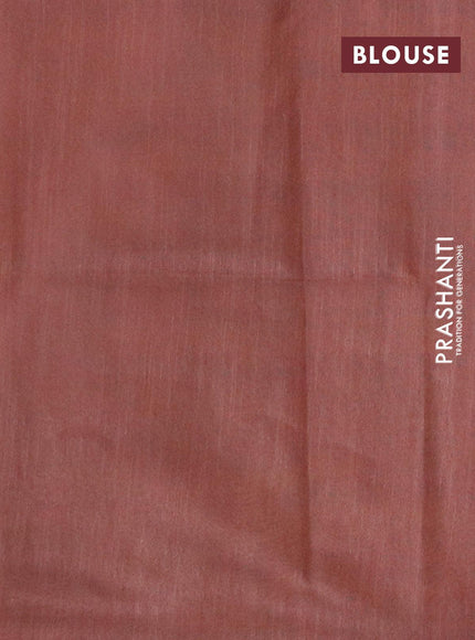 Bamboo silk saree peach shade and rust brown with allover tie & dye prints & thread buttas in borderless style