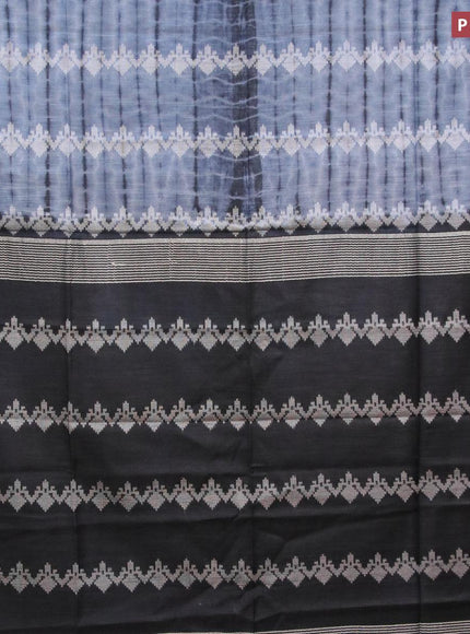 Bamboo silk saree bluish grey and black with allover tie & dye prints & thread buttas in borderless style