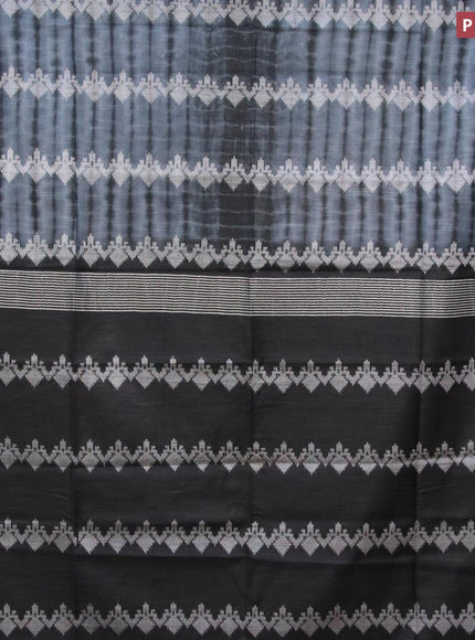 Bamboo silk saree grey and black with allover tie & dye prints & thread buttas in borderless style