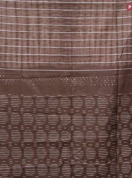 Bamboo silk saree dark coffee brown with allover tie & dye prints & thread weaves and sequin work pallu