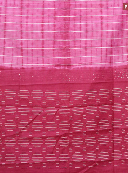 Bamboo silk saree pink and dark magenta with allover tie & dye prints & thread weaves and sequin work pallu