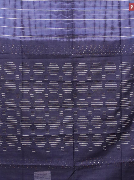 Bamboo silk saree blue shade and navy blue with allover tie & dye prints & thread stripe pattern and sequin work pallu