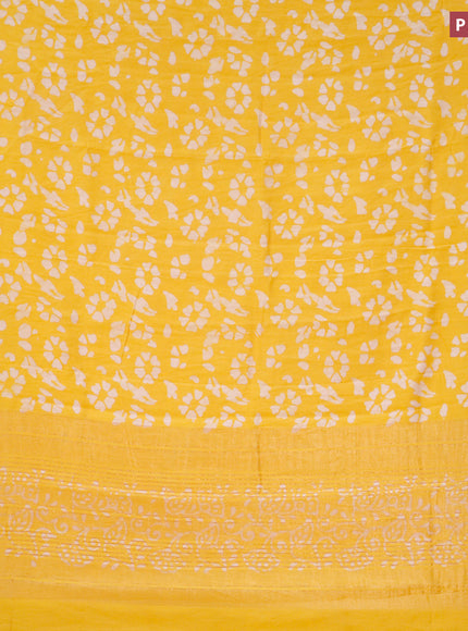 Semi gadwal saree yellow with allover batik prints and zari woven border