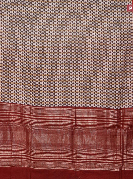 Semi gadwal saree off white black and maroon with allover floral butta prints and zari woven border