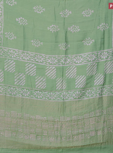 Semi gadwal saree pastel green with batik buttas prints and zari woven border