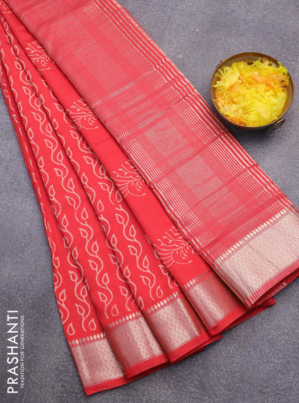 Semi gadwal saree red with allover prints and zari woven border