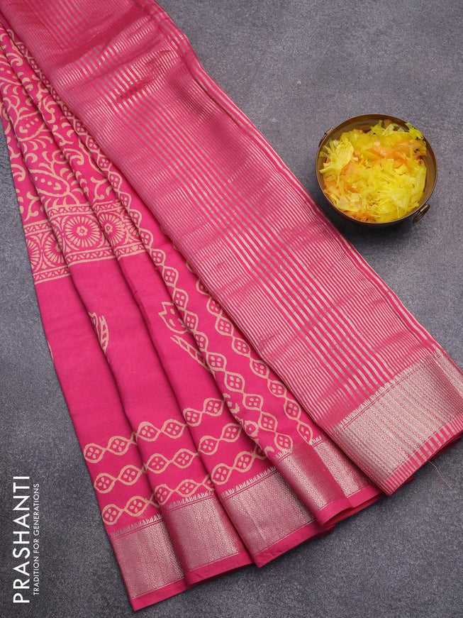 Semi gadwal saree pink with allover prints and zari woven border