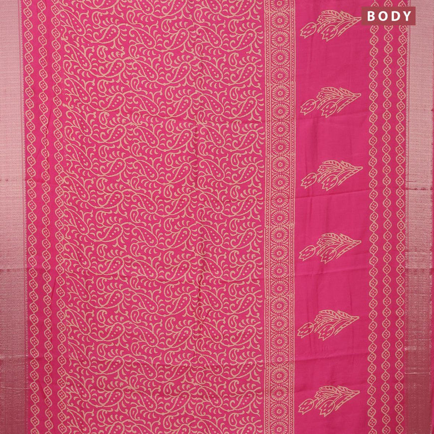 Semi gadwal saree pink with allover prints and zari woven border