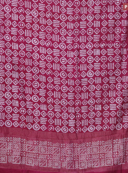 Semi gadwal saree dark magenta pink with allover batik prints and zari woven border