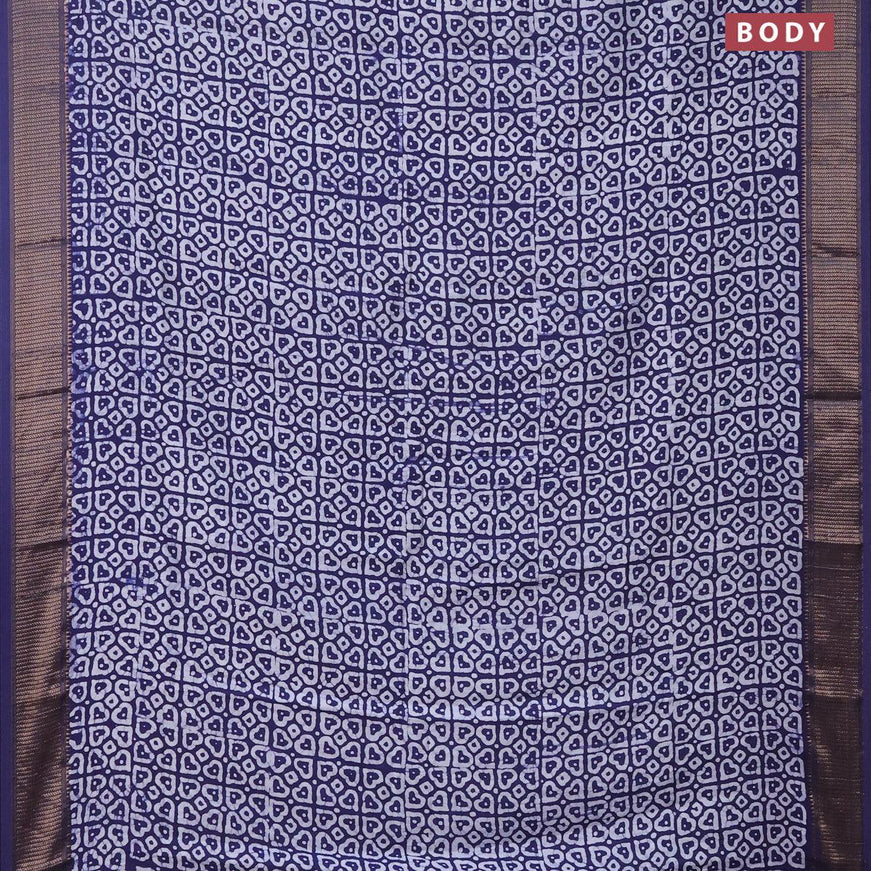 Semi gadwal saree navy blue with allover batik prints and zari woven border