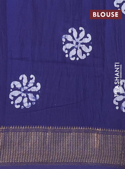 Semi gadwal saree navy blue with allover batik prints and zari woven border