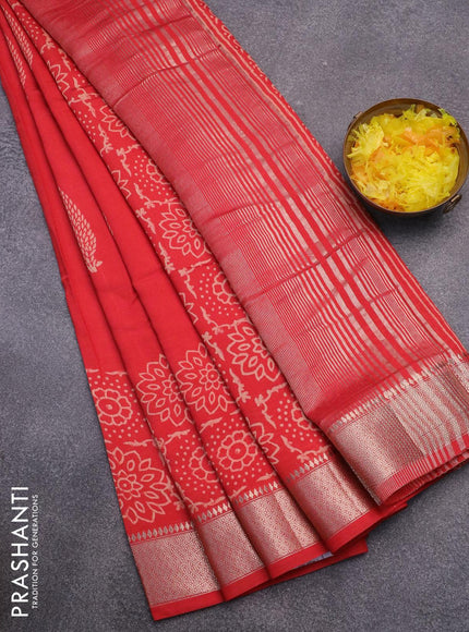 Semi gadwal saree red with butta prints and zari woven border