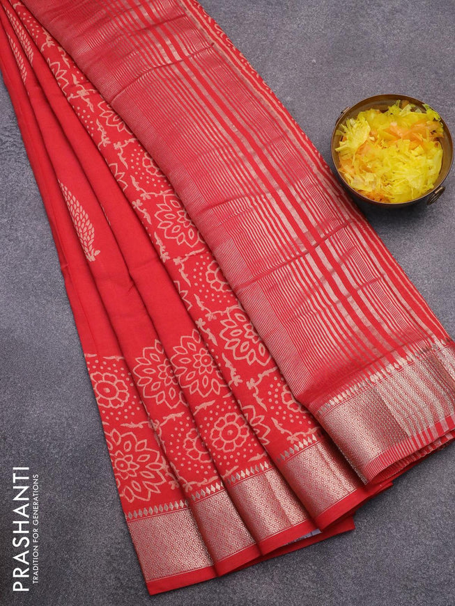 Semi gadwal saree red with butta prints and zari woven border