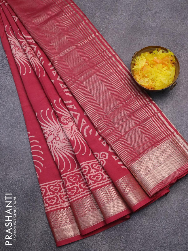 Semi gadwal saree maroon with butta prints and zari woven border