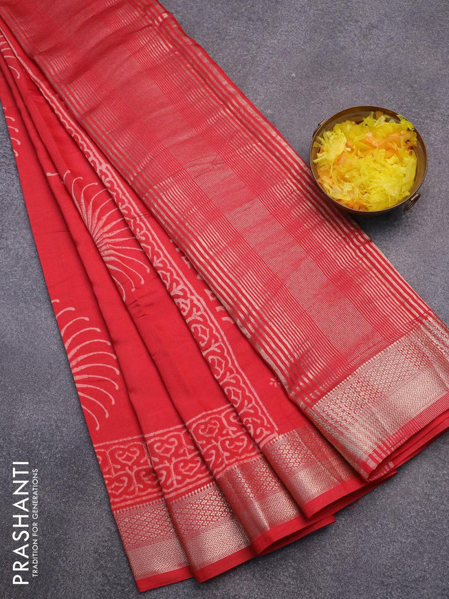 Semi gadwal saree red with butta prints and zari woven border