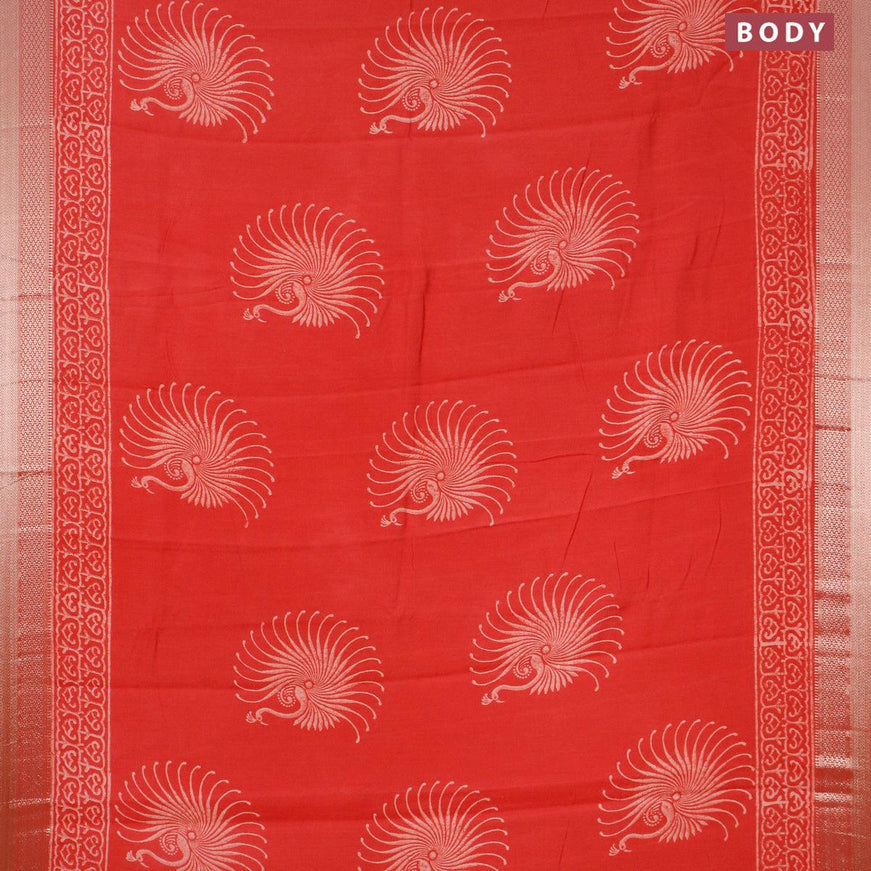 Semi gadwal saree red with butta prints and zari woven border