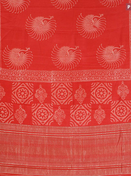 Semi gadwal saree red with butta prints and zari woven border