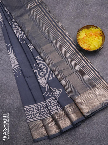 Semi gadwal saree grey with butta prints and zari woven border