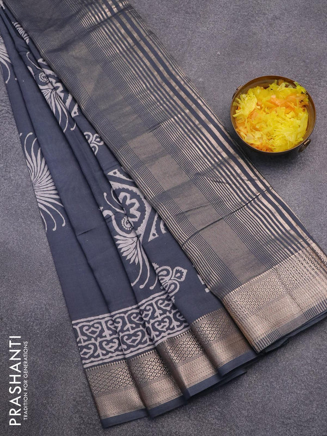 Semi gadwal saree grey with butta prints and zari woven border