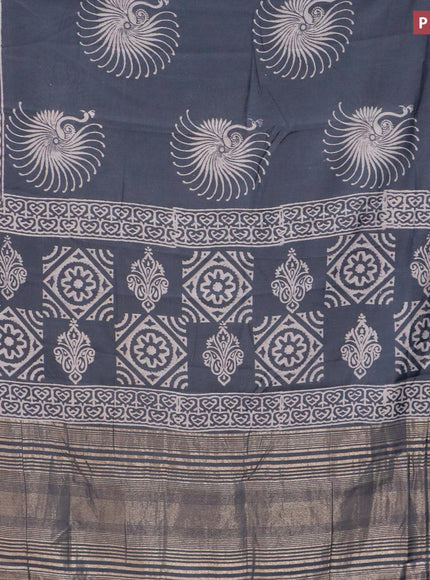 Semi gadwal saree grey with butta prints and zari woven border