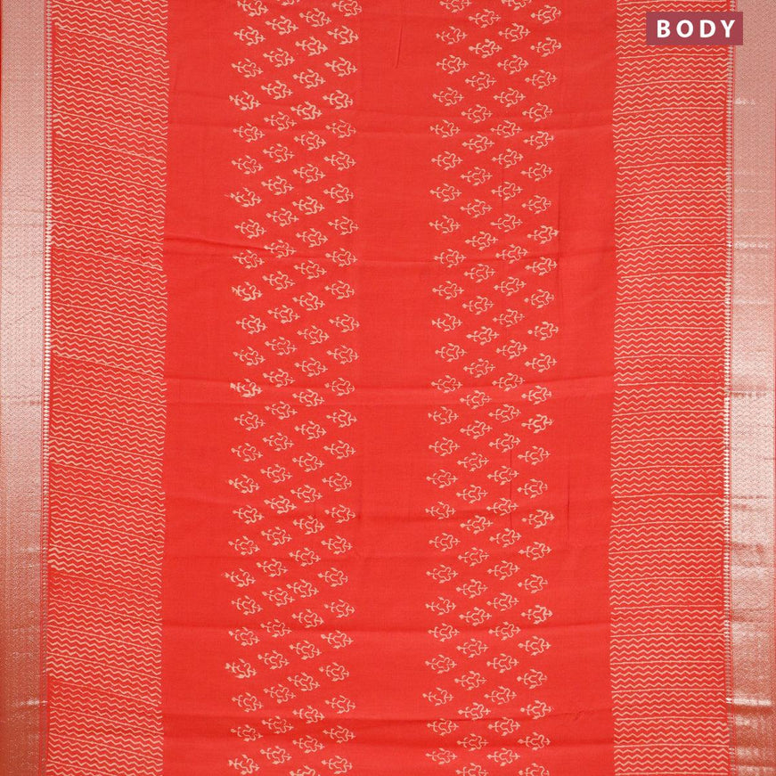 Semi gadwal saree red with allover buttas prints and zari woven border