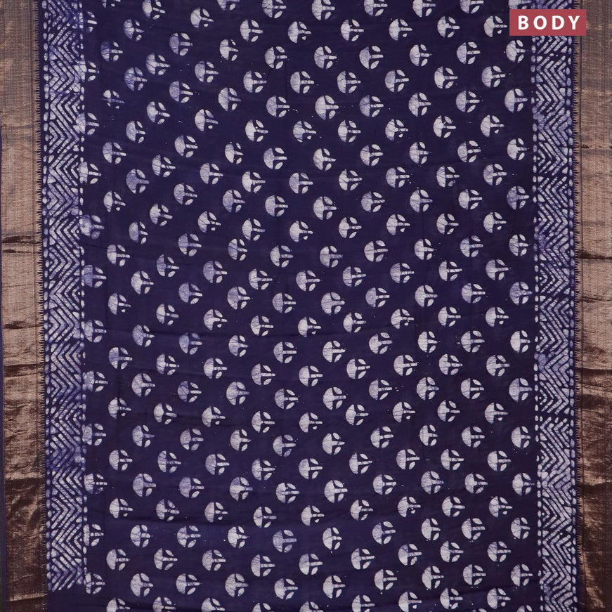 Semi gadwal saree navy blue with allover batik prints and zari woven border