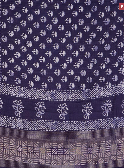 Semi gadwal saree navy blue with allover batik prints and zari woven border